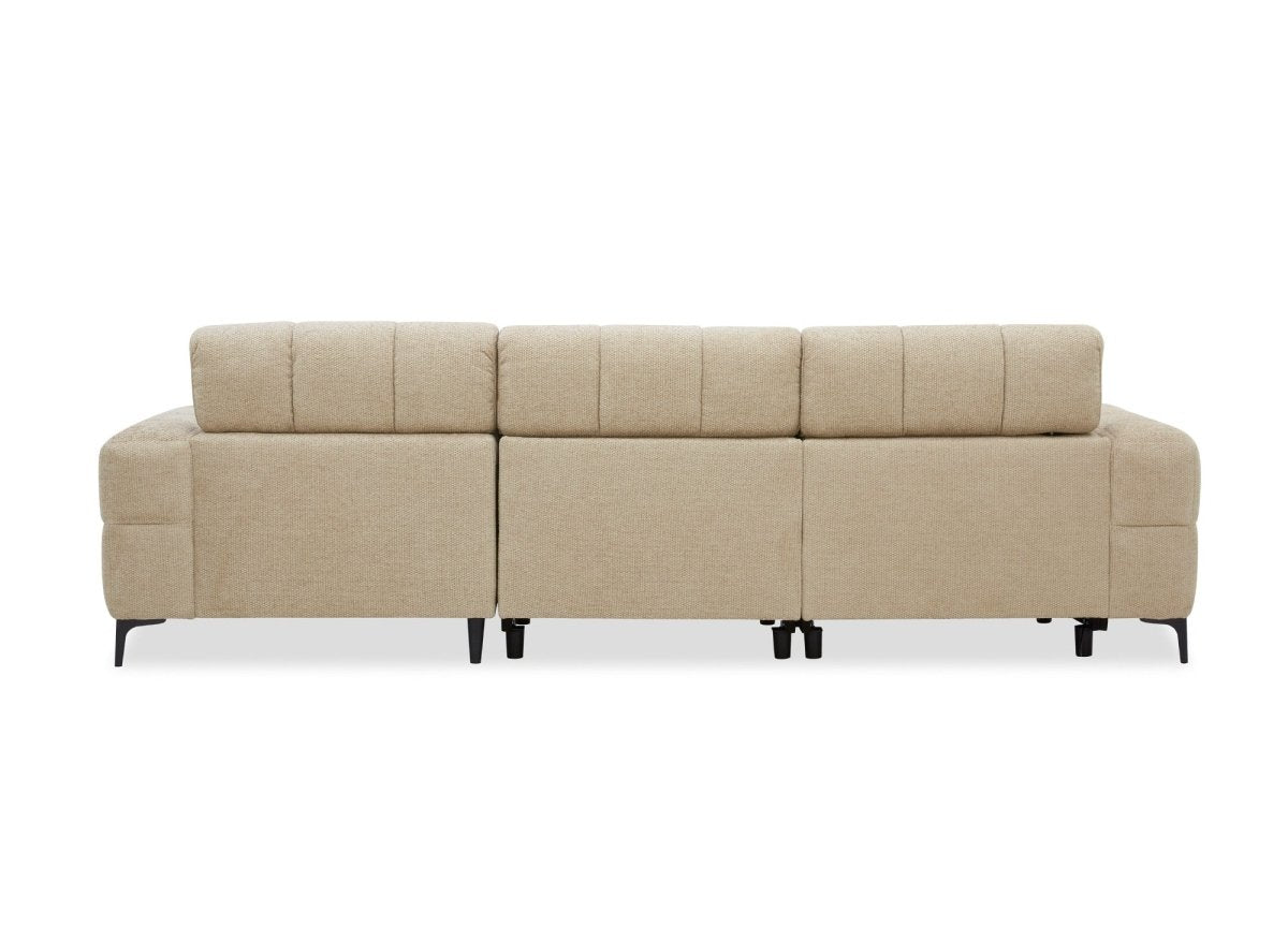Canapé d'angle relax électrique en velours texturé taupe EDELMIRA - Angle droit - DécoInParis