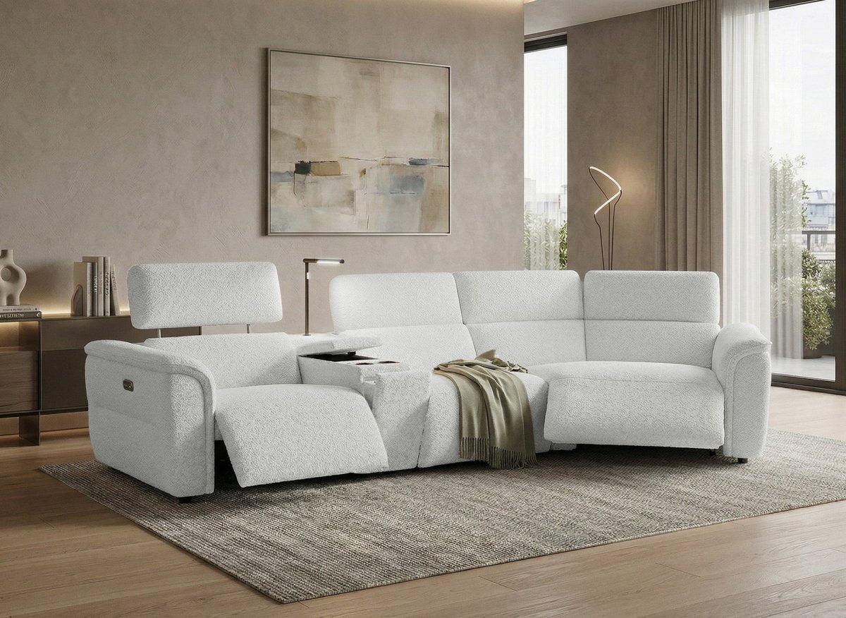 Canapé d'angle relax en tissu bouclette doux beige MARINA - Angle droit - DécoInParis