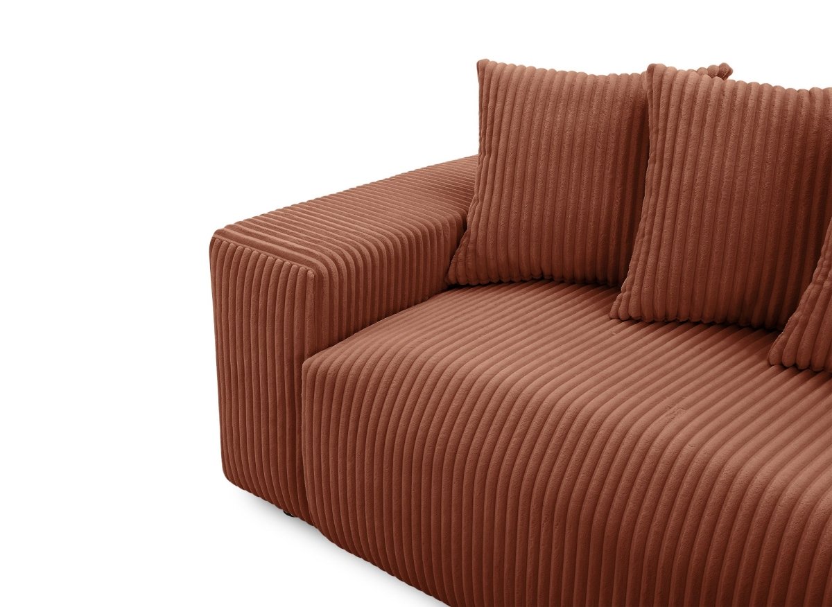 Canapé d'angle réversible convertible avec coffre en velours côtelé épais terracotta NOELIA - DécoInParis