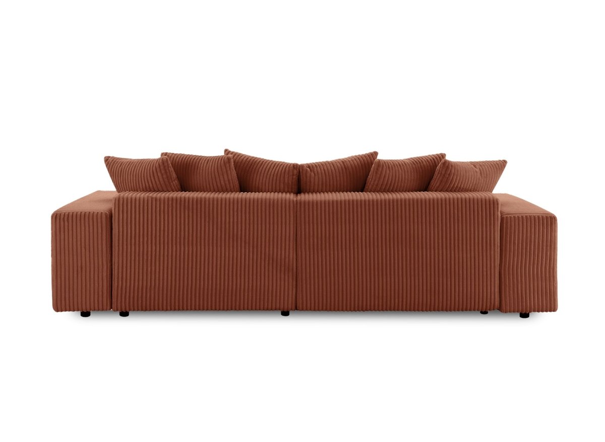 Canapé d'angle réversible convertible avec coffre en velours côtelé épais terracotta NOELIA - DécoInParis