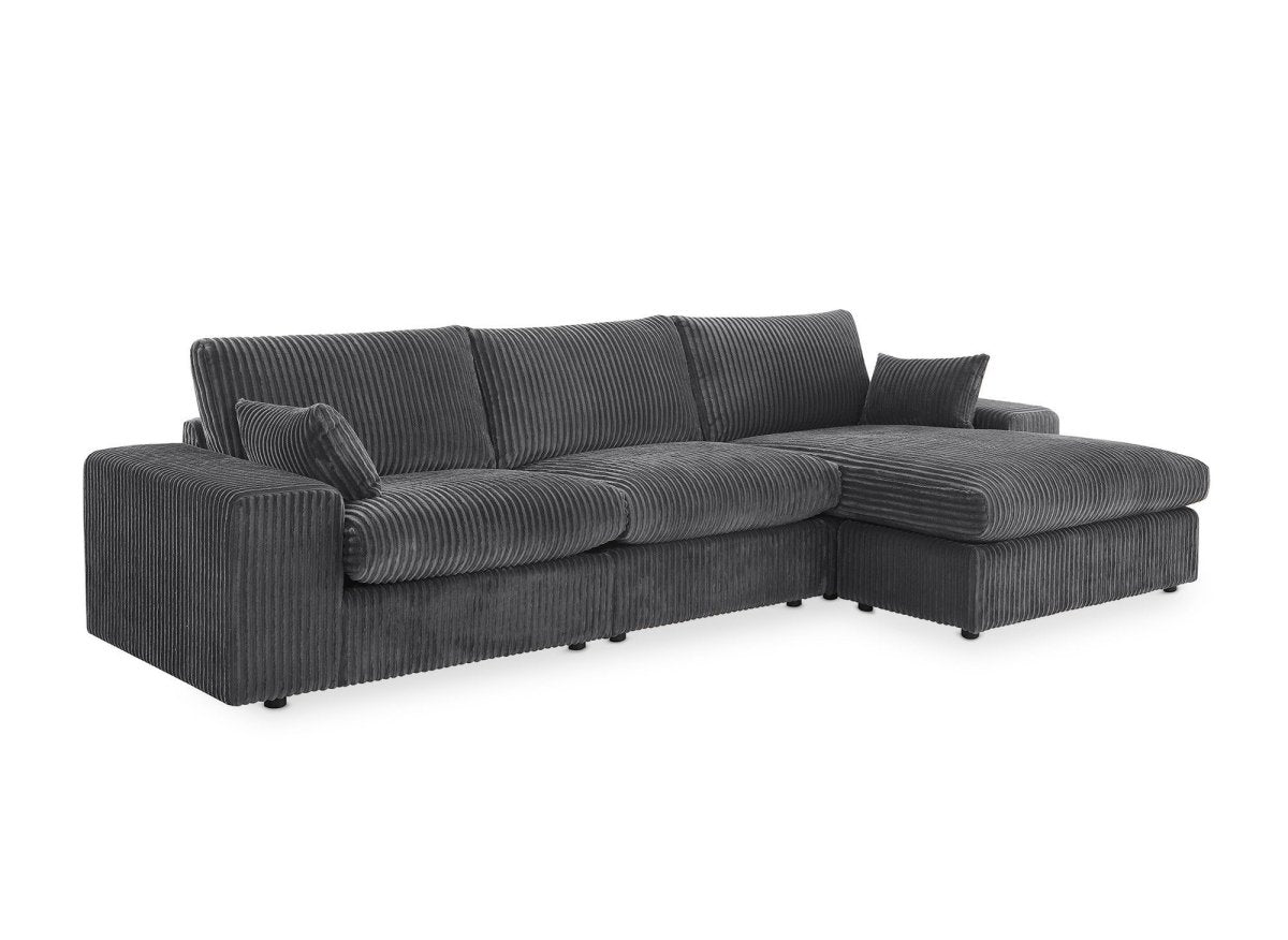 Canapé d'angle réversible en gros côtelé doux gris SIRINA - DécoInParis