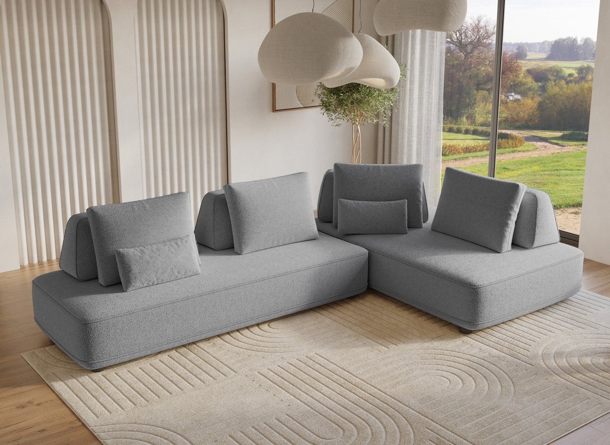 Canapé d'angle réversible en tissu bouclette gris ISAORA - DécoInParis