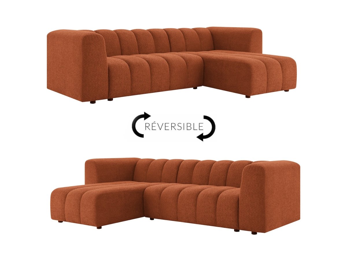 Canapé d'angle réversible en tissu bouclette terracotta AELIS - DécoInParis