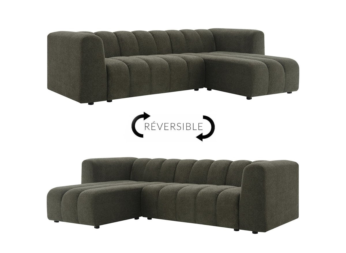 Canapé d'angle réversible en tissu bouclette vert AELIS - DécoInParis