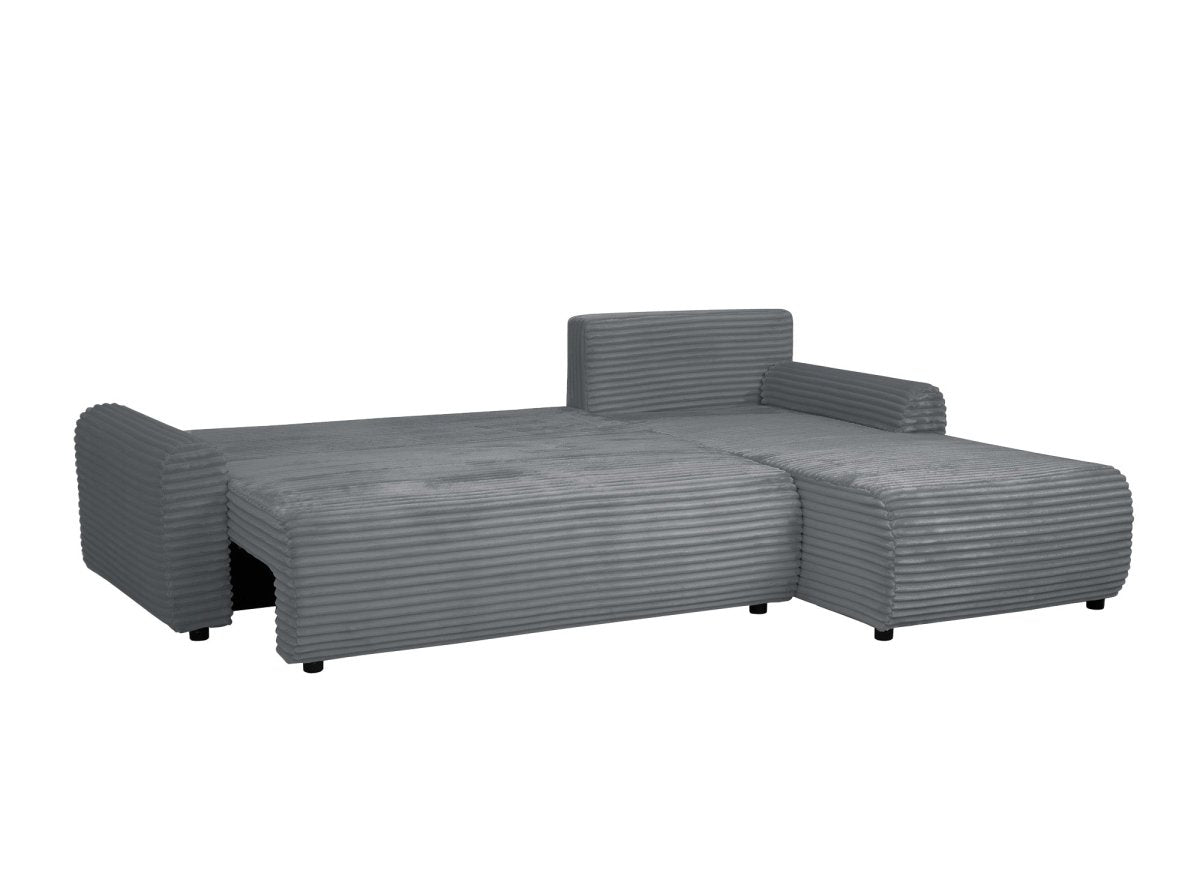 Canapé d'angle réversible et convertible avec coffre en velours côtelé épais gris foncé KATIA - DécoInParis