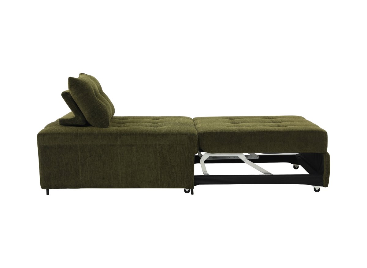 Canapé droit 1 place convertible en tissu texturé doux vert olive NATHEO - DécoInParis