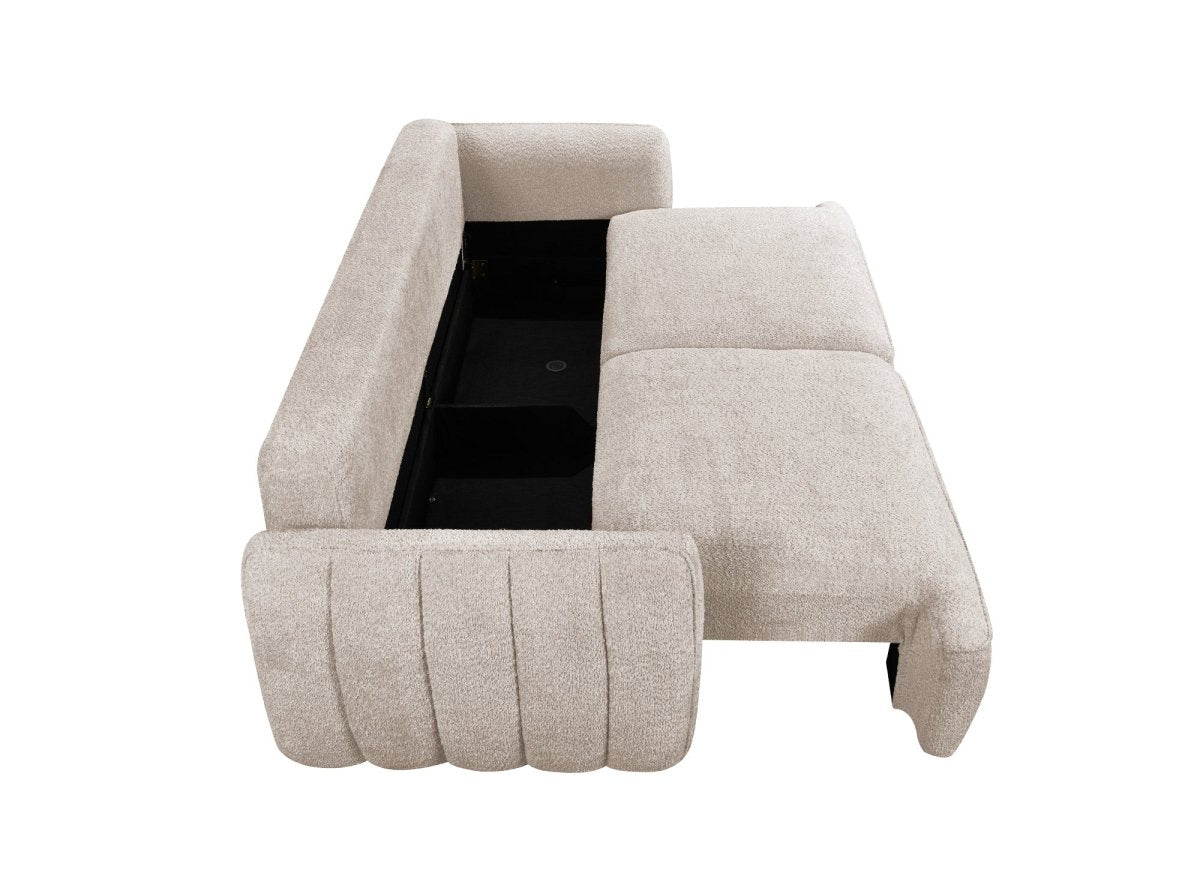 Canapé droit 3 places convertible avec coffre en tissu bouclette beige LAUDINE - DécoInParis
