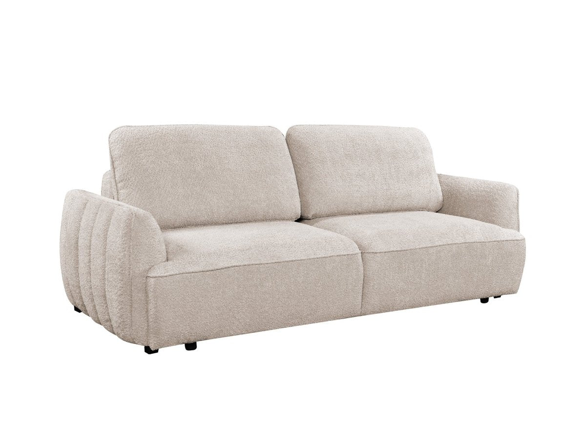 Canapé droit 3 places convertible avec coffre en tissu bouclette beige LAUDINE - DécoInParis