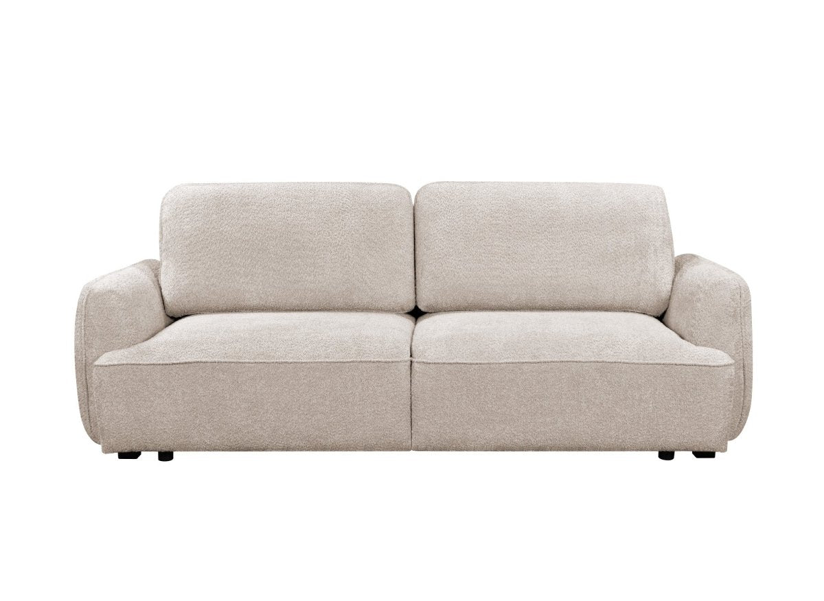 Canapé droit 3 places convertible avec coffre en tissu bouclette beige LAUDINE - DécoInParis