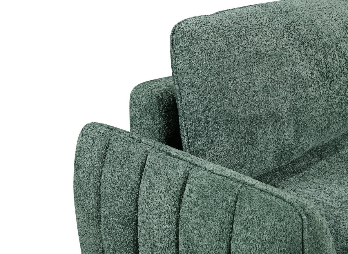 Canapé droit 3 places convertible avec coffre en tissu bouclette vert LAUDINE - DécoInParis