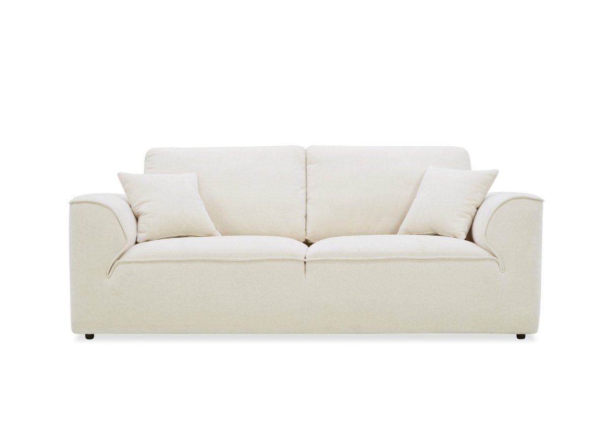 Canapé droit 3 places en velours chiné beige ABELIA - DécoInParis