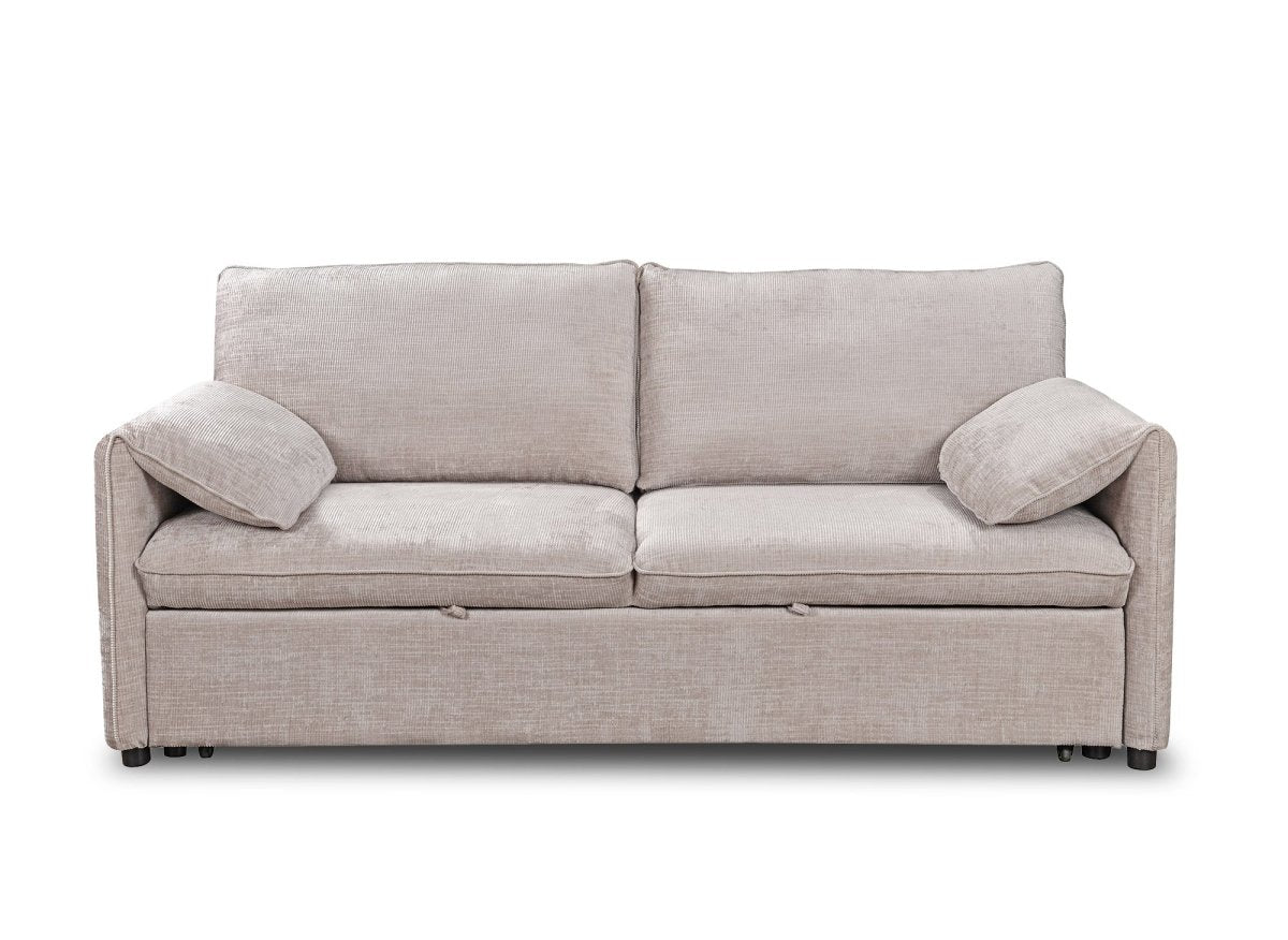 Canapé droit convertible 3 places en velours chiné beige LAMAR - DécoInParis