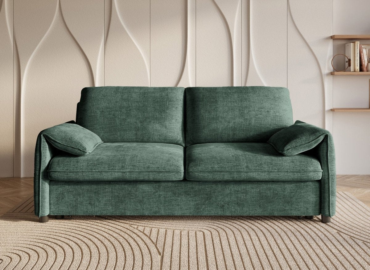 Canapé droit convertible 3 places en velours chiné vert LAMAR - DécoInParis