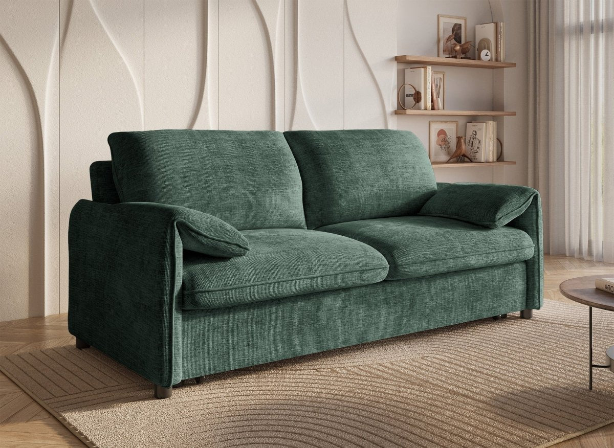 Canapé droit convertible 3 places en velours chiné vert LAMAR - DécoInParis