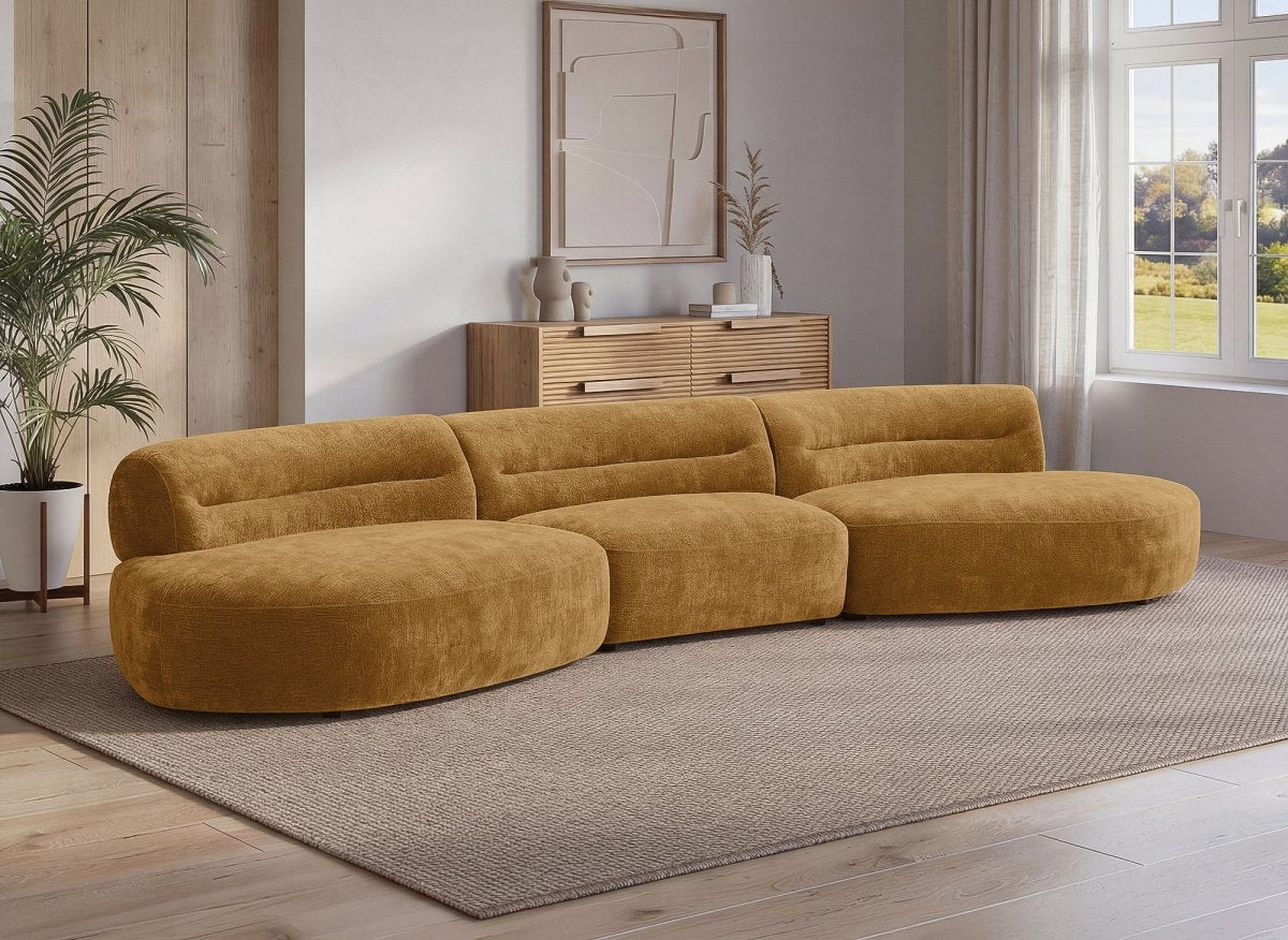 Canapé droit fixe 5 places en velours tissé moutarde IMENIA - DécoInParis