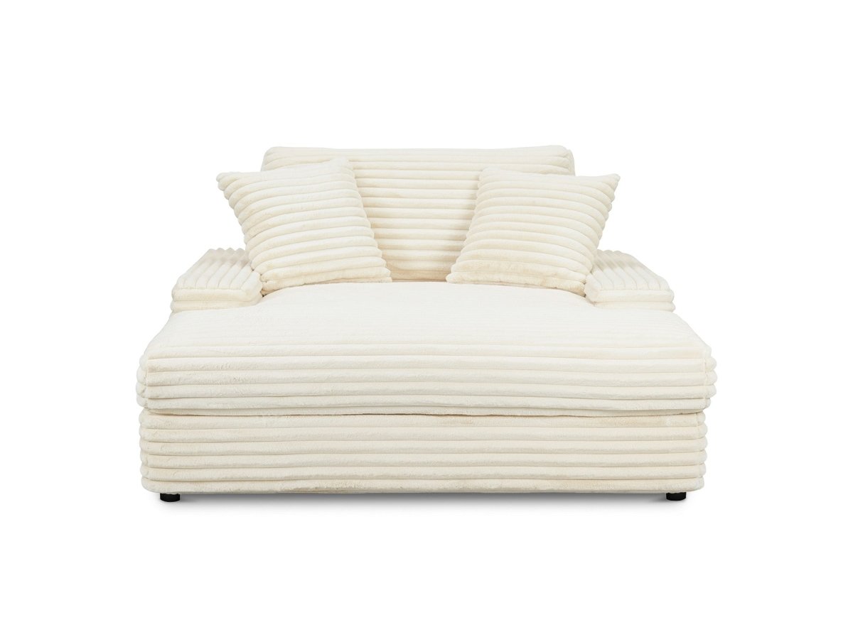 Canapé droit méridienne 1 place en gros côtelé doux beige DAHO - DécoInParis