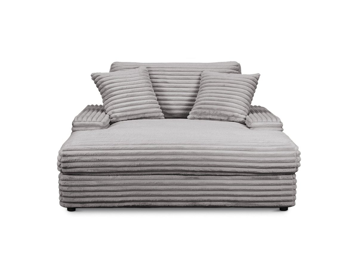 Canapé droit méridienne 1 place en velours gros côtelé gris DAHO - DécoInParis