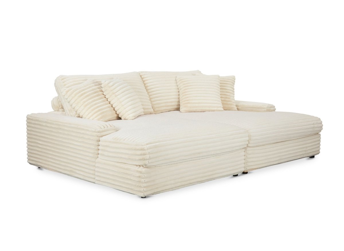 Canapé droit méridienne 2 places en gros côtelé doux beige DAHO - DécoInParis