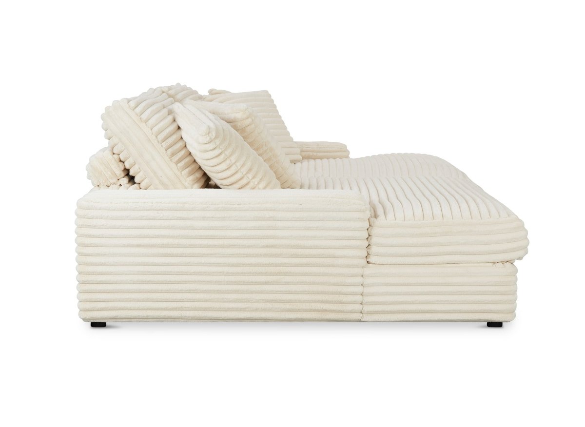 Canapé droit méridienne 2 places en gros côtelé doux beige DAHO - DécoInParis