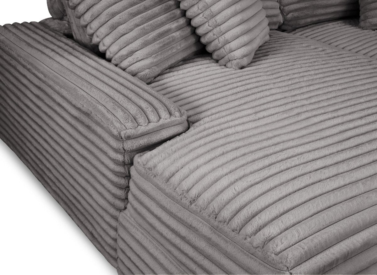 Canapé droit méridienne 2 places en gros côtelé doux gris DAHO - DécoInParis