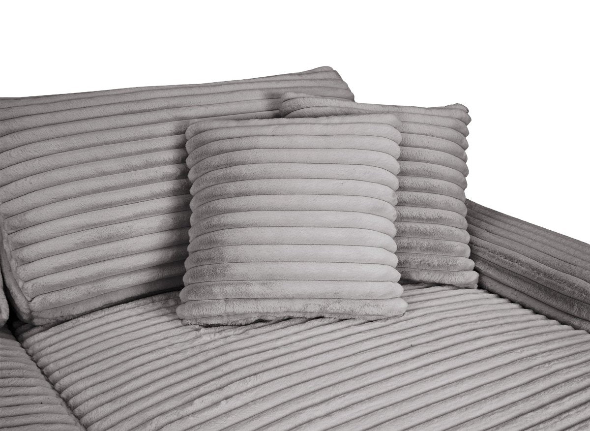 Canapé droit méridienne 2 places en gros côtelé doux gris DAHO - DécoInParis