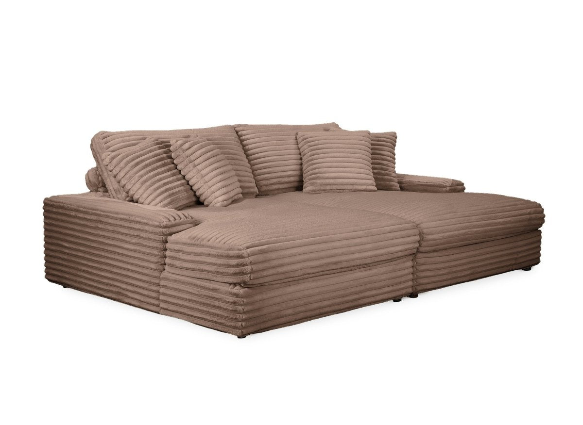 Canapé droit méridienne 2 places en gros côtelé doux taupe DAHO - DécoInParis