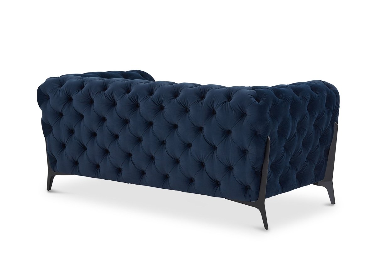 Canapé fixe 2 places capitonné chesterfield velours bleu CARMEN - DécoInParis