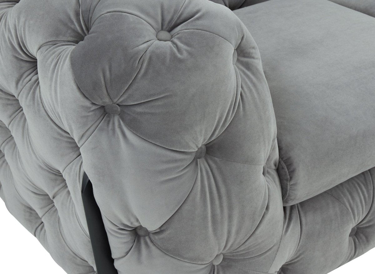 Canapé fixe 2 places capitonné chesterfield velours gris CARMEN - DécoInParis