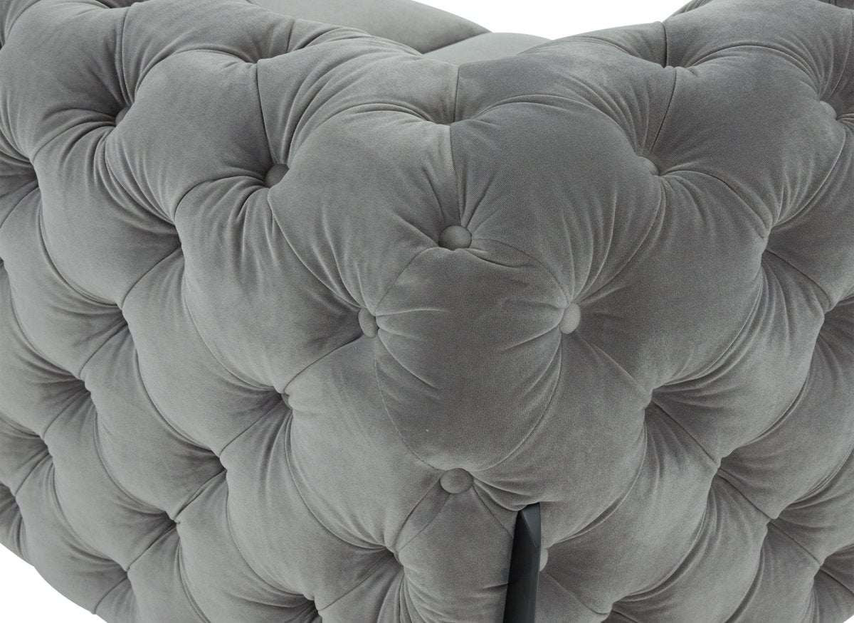 Canapé fixe 2 places capitonné chesterfield velours gris CARMEN - DécoInParis