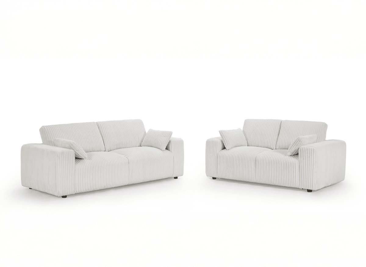 Canapé fixe 2 places en velours côtelé épais beige INAM - DécoInParis