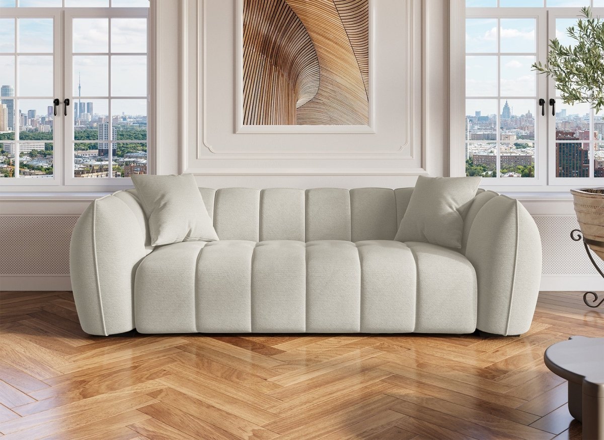 Canapé fixe 3 places en tissu beige ALISSA - DécoInParis