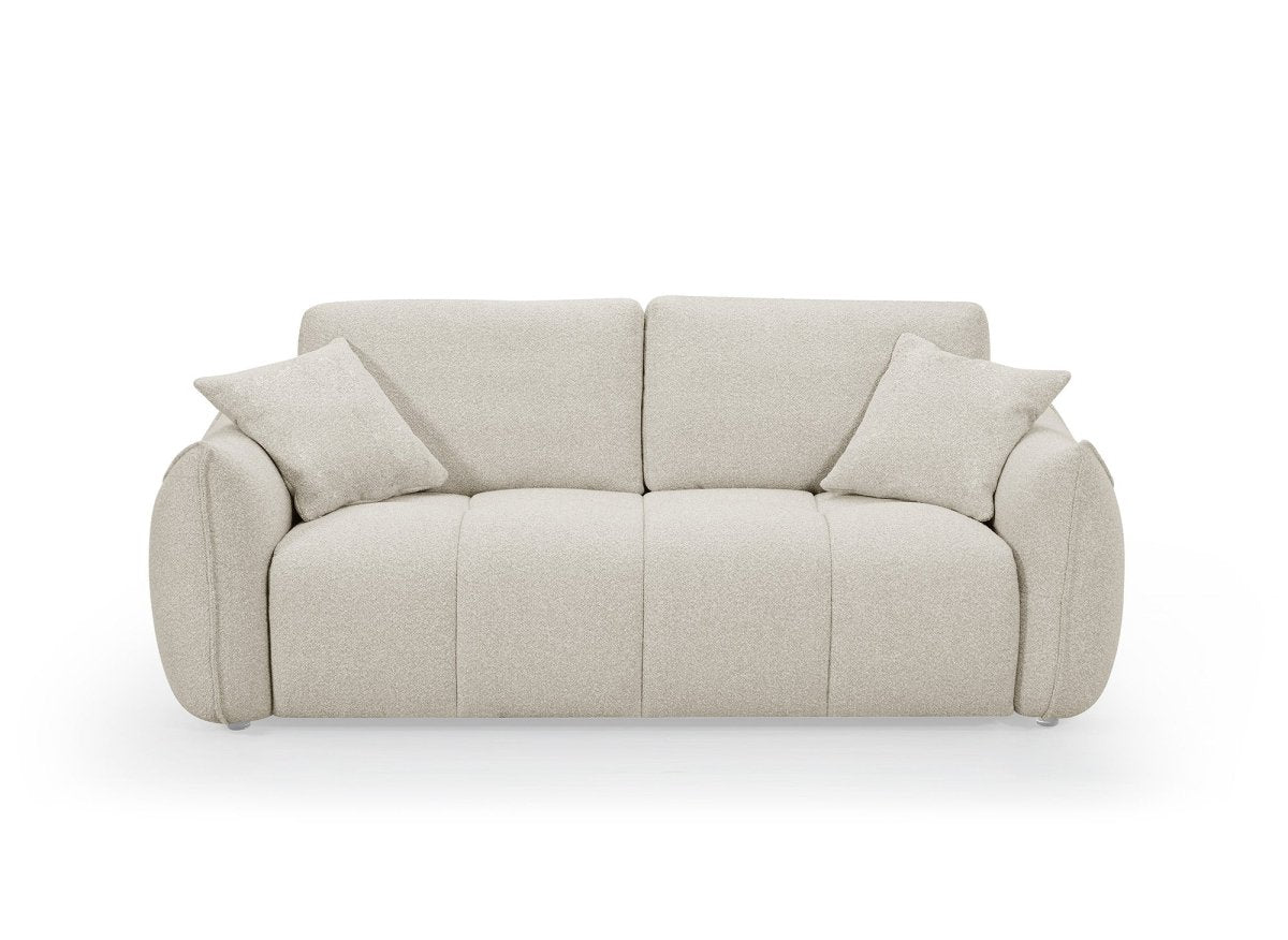 Canapé fixe 3 places en tissu bouclette beige EZRA - DécoInParis