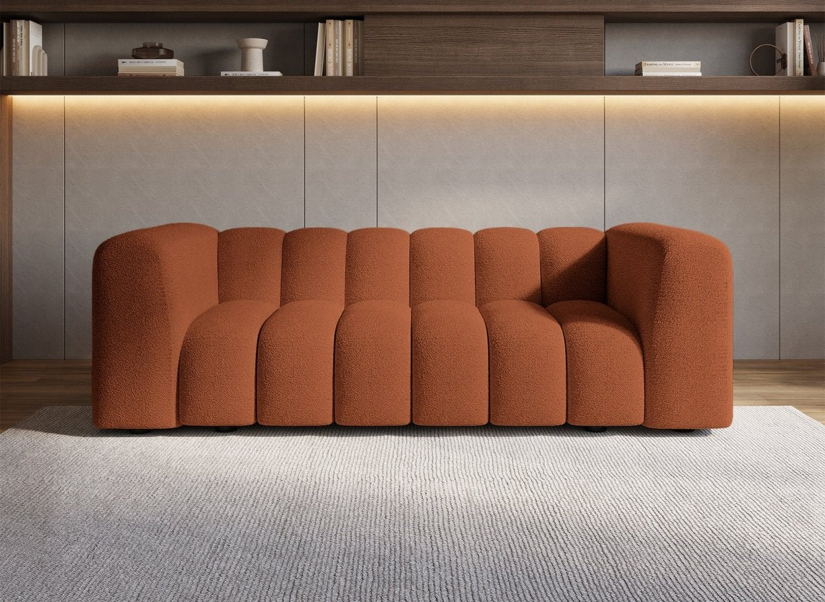 Canapé fixe 3 places en tissu bouclette terracotta AELIS - DécoInParis