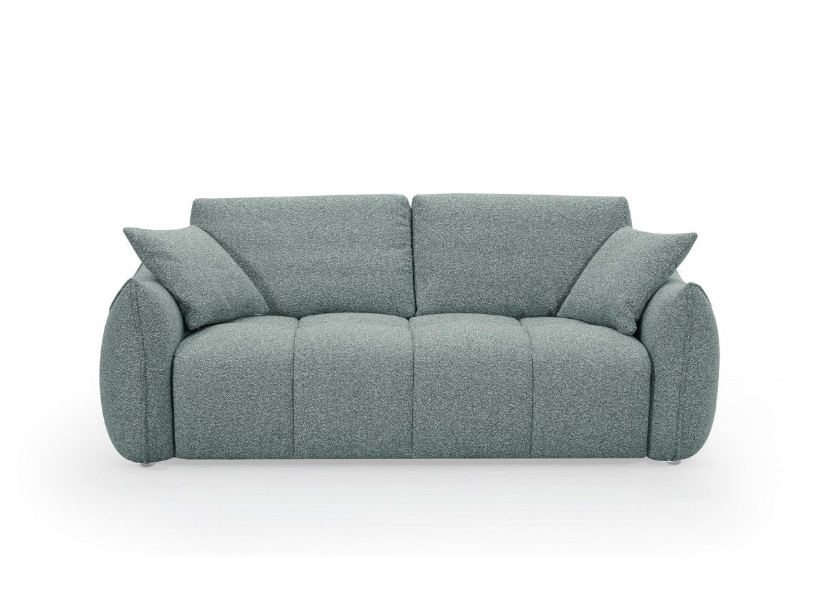 Canapé fixe 3 places en tissu bouclette vert d'eau EZRA - DécoInParis