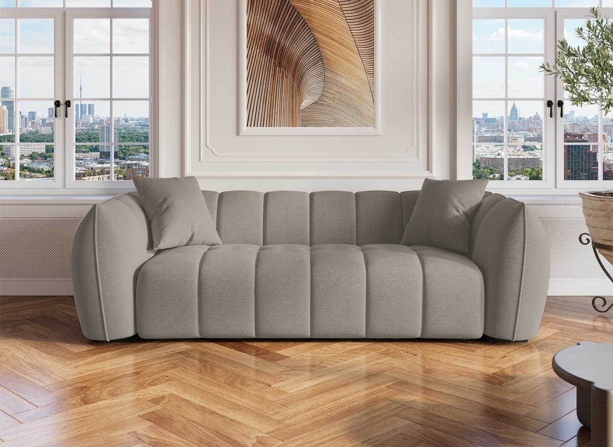 Canapé fixe 3 places en tissu taupe ALISSA - DécoInParis