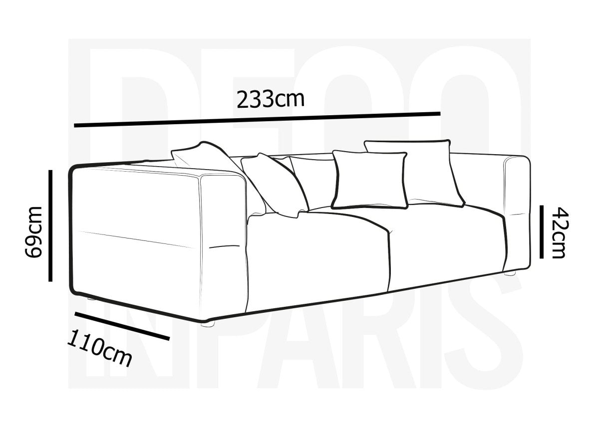 Canapé fixe 3 places en tissu taupe EVELYNE - DécoInParis