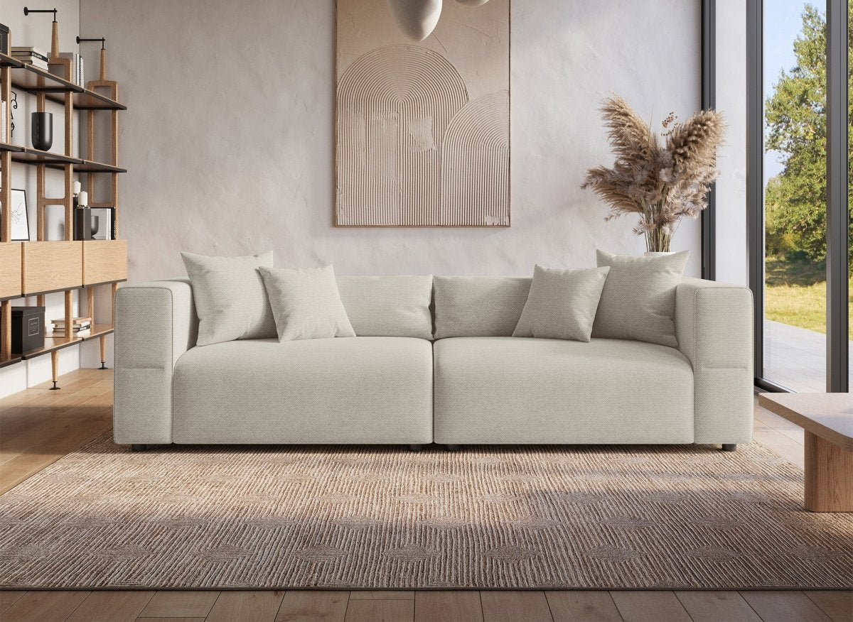 Canapé fixe 4 places en tissu beige EVELYNE - DécoInParis