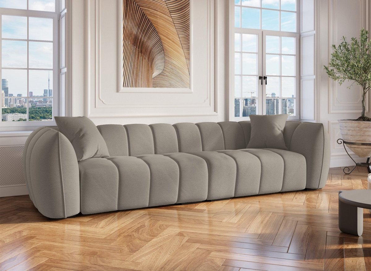 Canapé fixe 4 places en tissu taupe ALISSA - DécoInParis