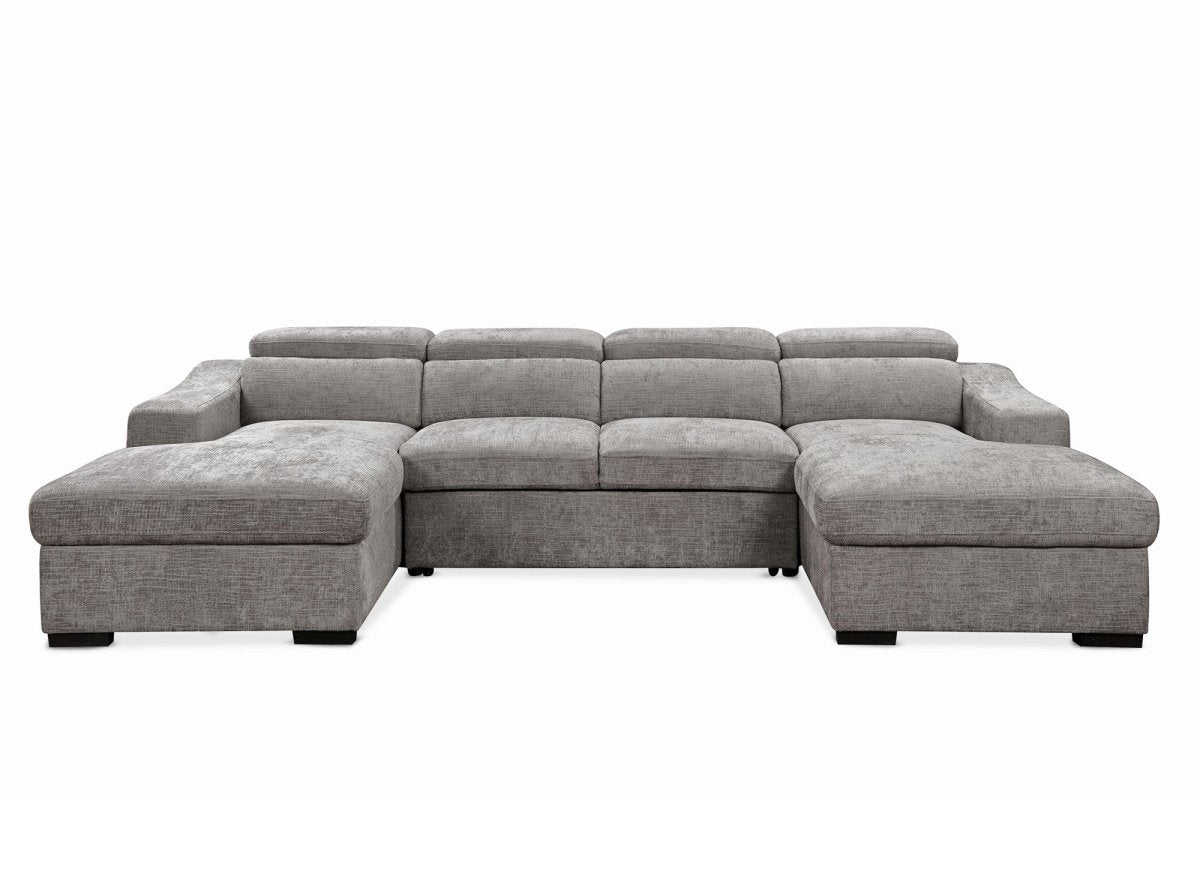 Canapé panoramique convertible avec 2 coffres en velours chiné gris VELORA - DécoInParis