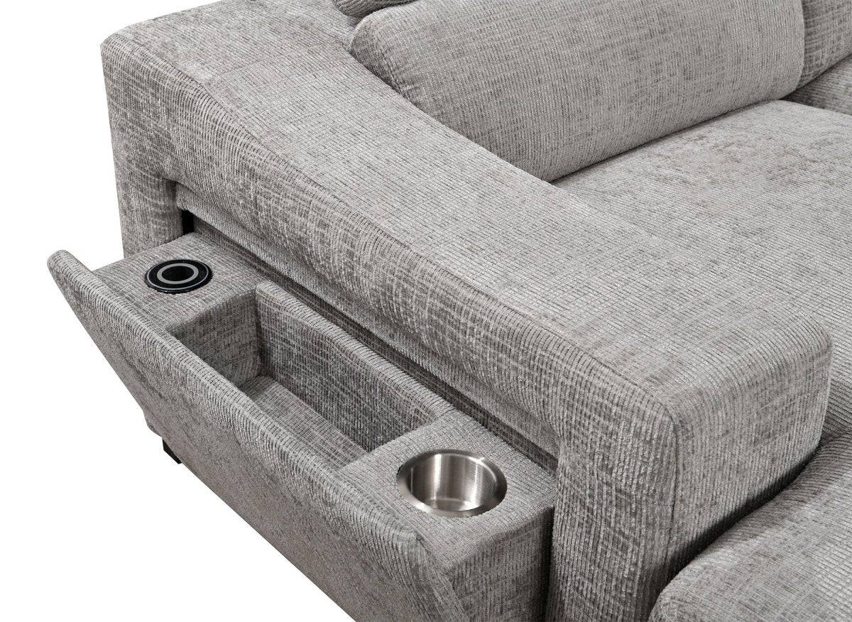 Canapé panoramique convertible avec 2 coffres en velours chiné gris VELORA - DécoInParis