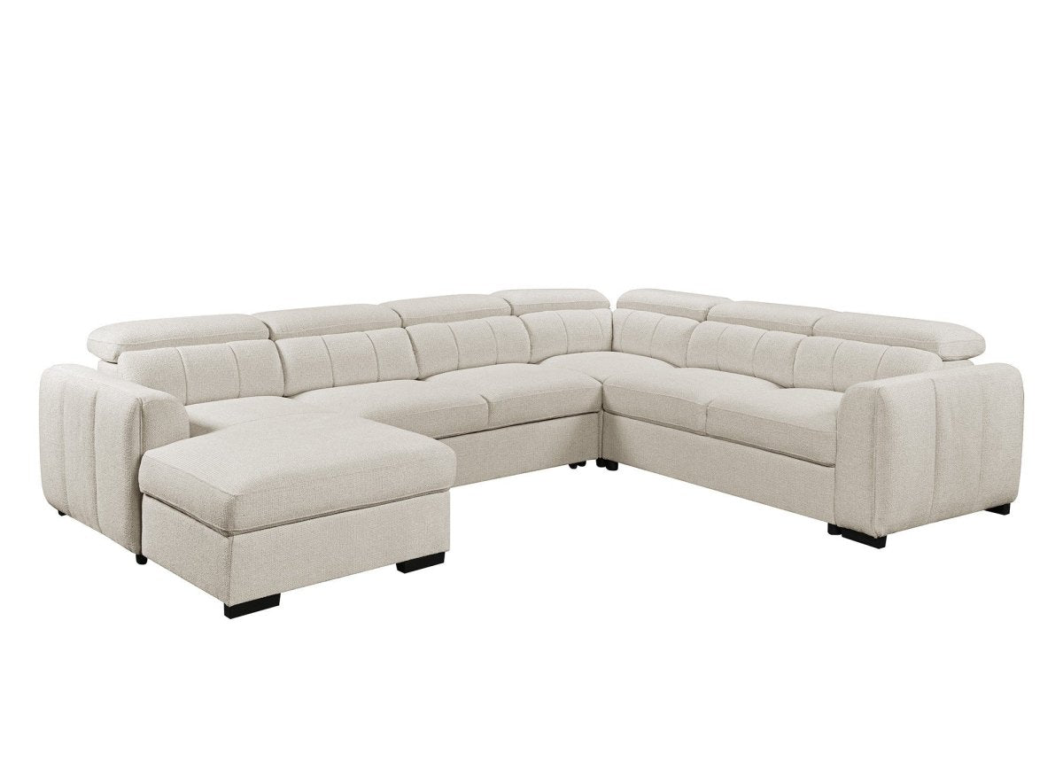 Canapé panoramique convertible avec coffre en tissu texturé beige NAJAH - Angle gauche - DécoInParis