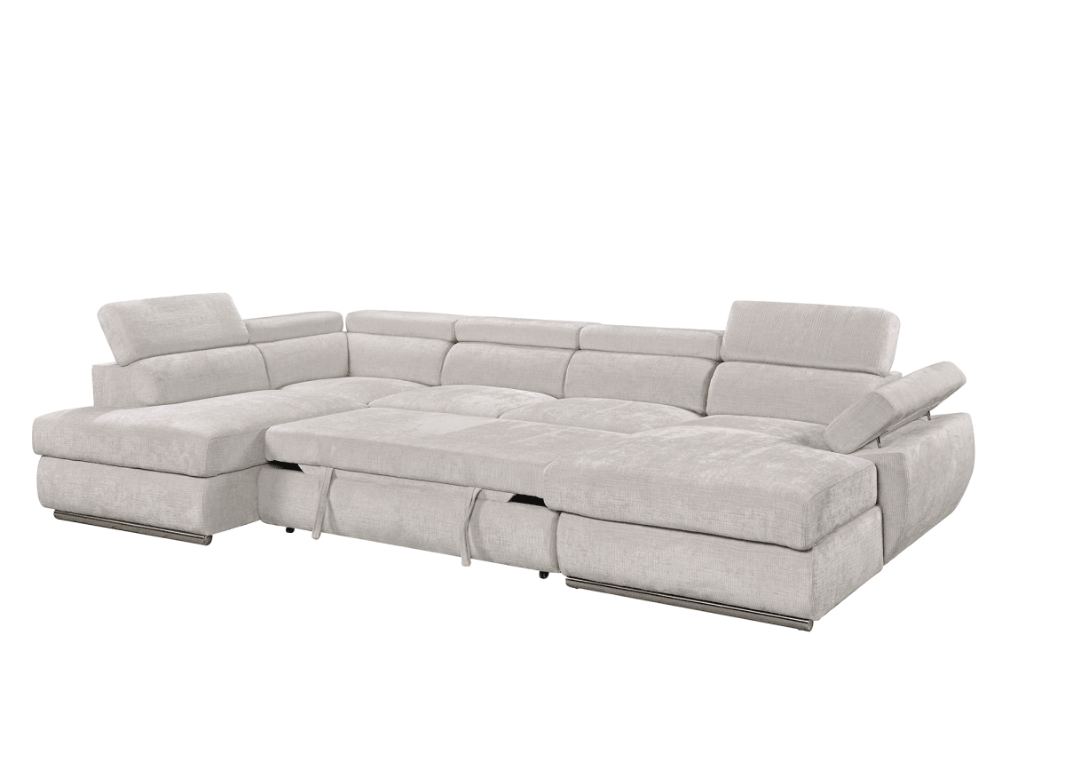 Canapé panoramique convertible avec coffre en velours chiné beige MARIANO - Angle droit - DécoInParis