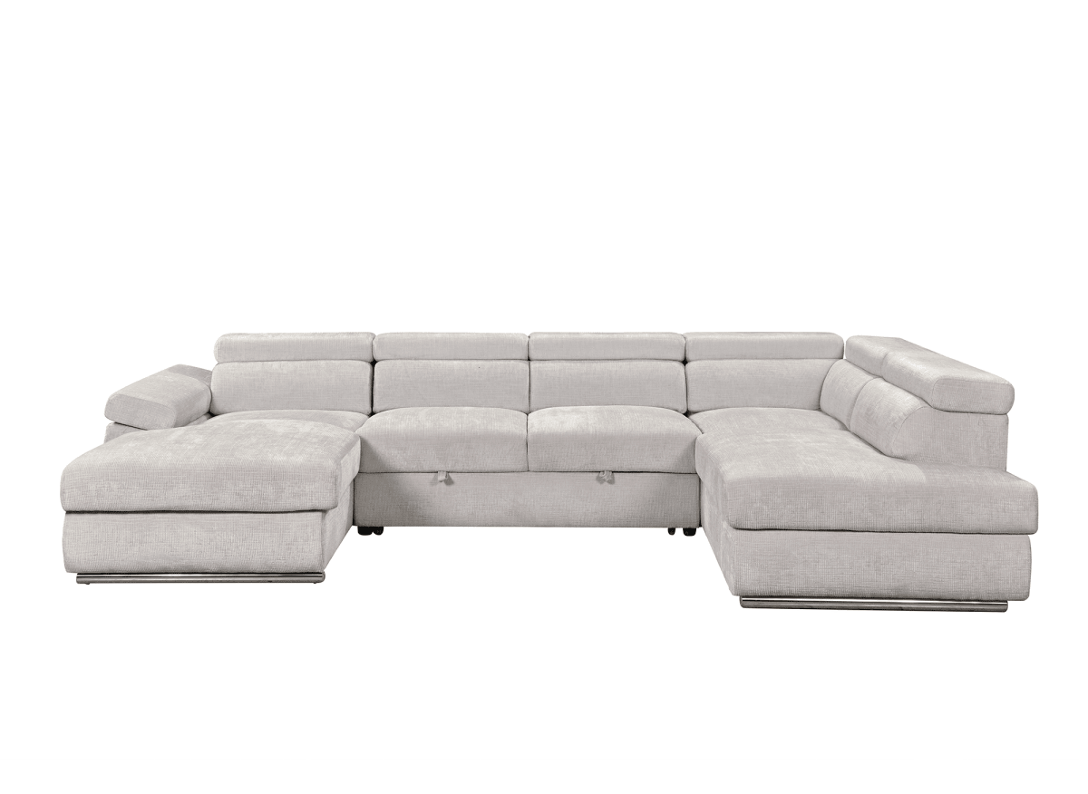 Canapé panoramique convertible avec coffre en velours chiné beige MARIANO - Angle gauche - DécoInParis