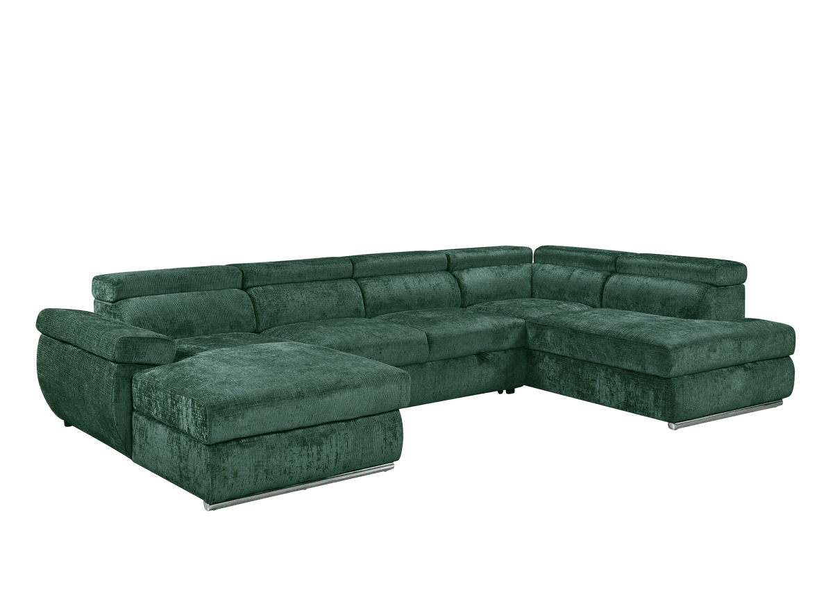 Canapé panoramique convertible avec coffre en velours chiné vert olive MARIANO - Angle gauche - DécoInParis