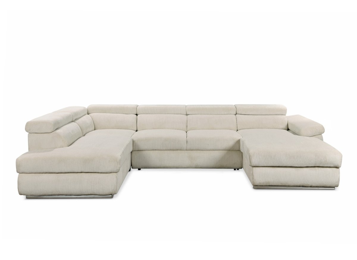 Canapé panoramique convertible avec coffre en velours côtelé épais beige MARIANO - Angle droit - DécoInParis