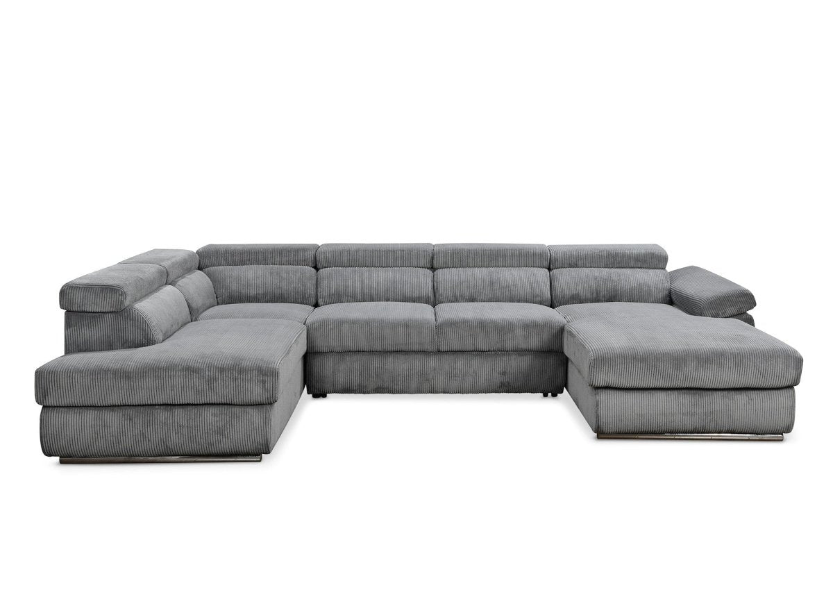 Canapé panoramique convertible avec coffre en velours côtelé épais gris MARIANO - Angle droit - DécoInParis