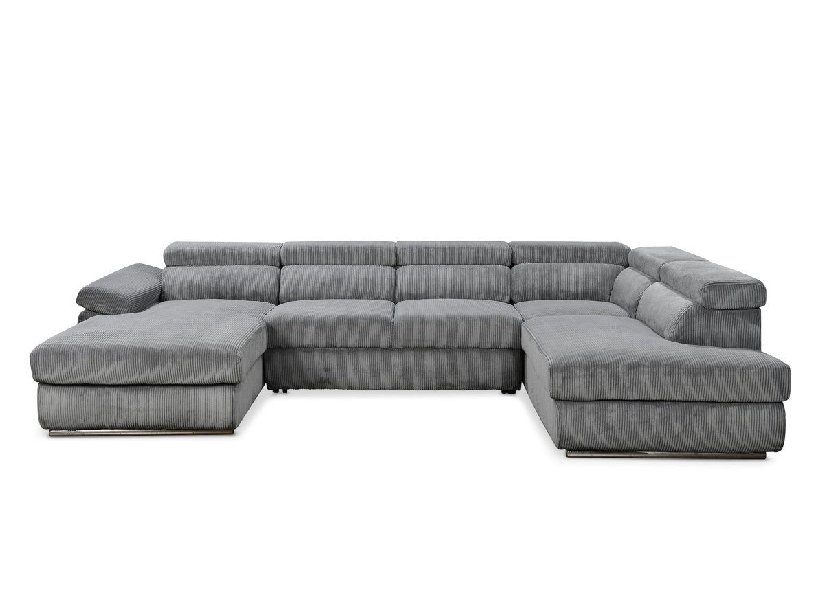 Canapé panoramique convertible avec coffre en velours côtelé épais gris MARIANO - Angle gauche - DécoInParis