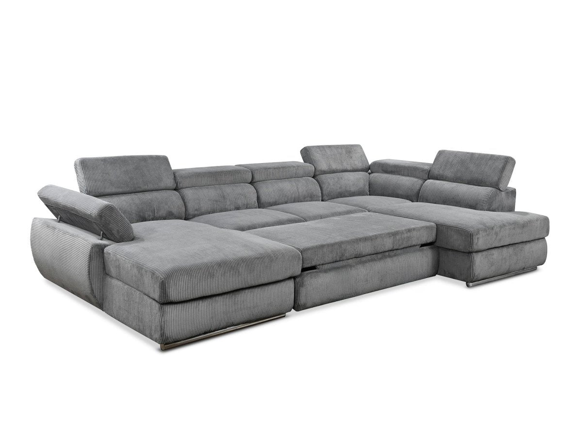 Canapé panoramique convertible avec coffre en velours côtelé épais gris MARIANO - Angle gauche - DécoInParis