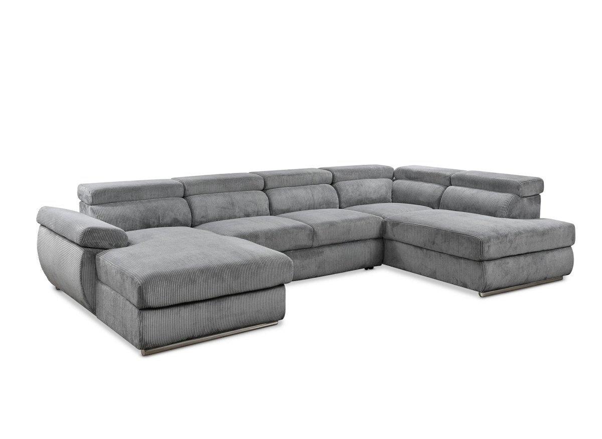 Canapé panoramique convertible avec coffre en velours côtelé épais gris MARIANO - Angle gauche - DécoInParis