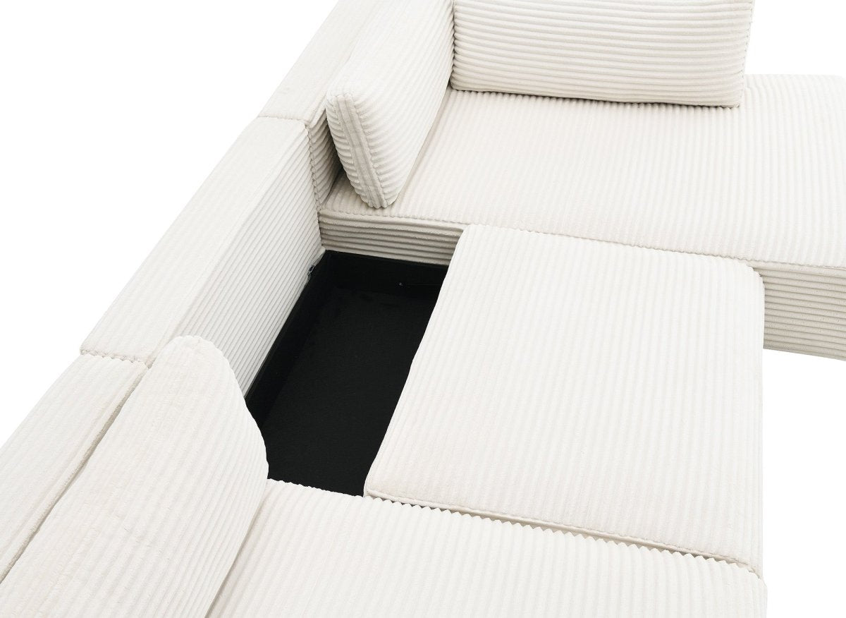 Canapé panoramique convertible avec coffre en velours gros côtelé beige TILDA - Angle droit - DécoInParis